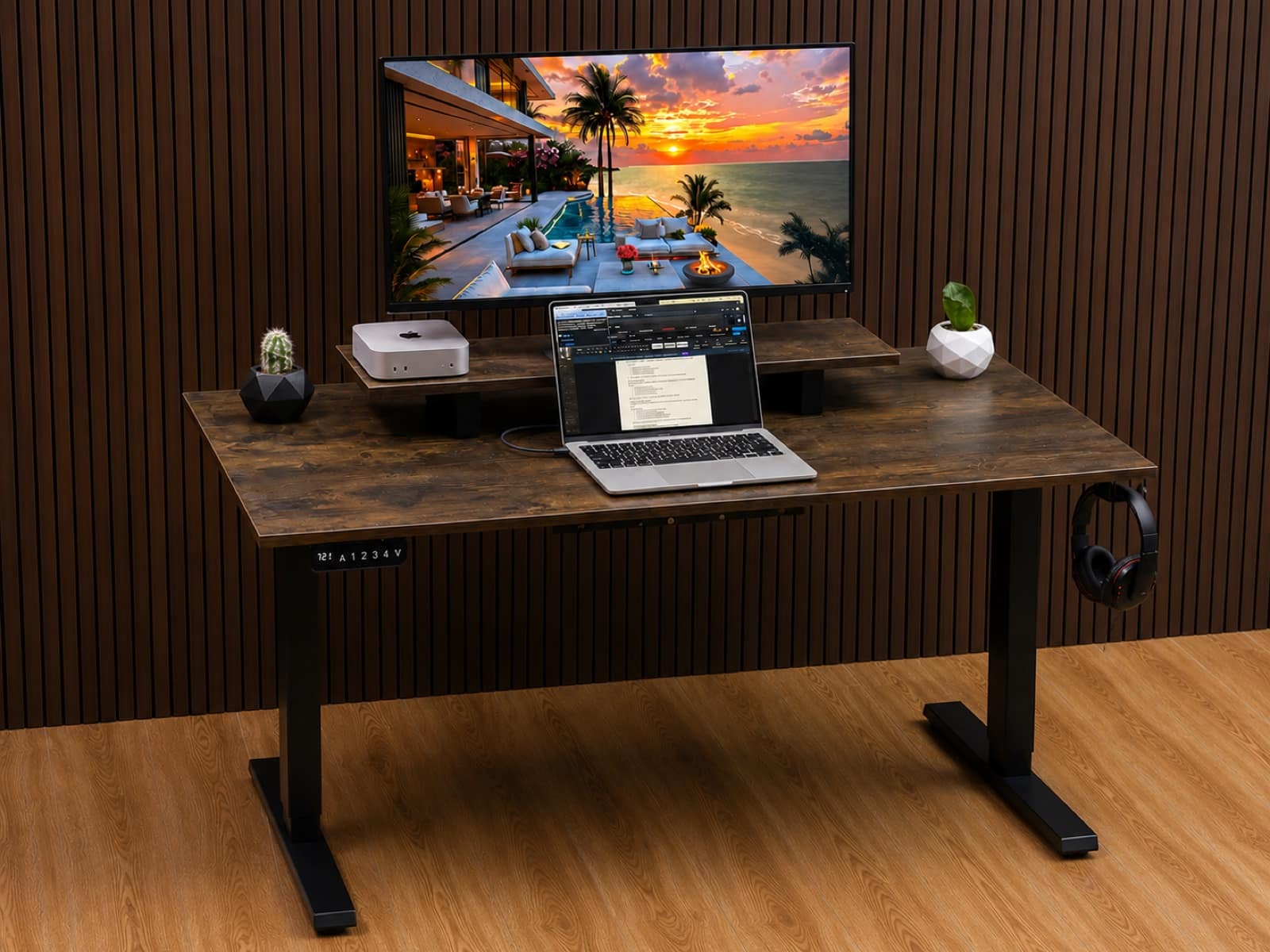 Ergolevel Core in Rustic Dark Walnut, black legs