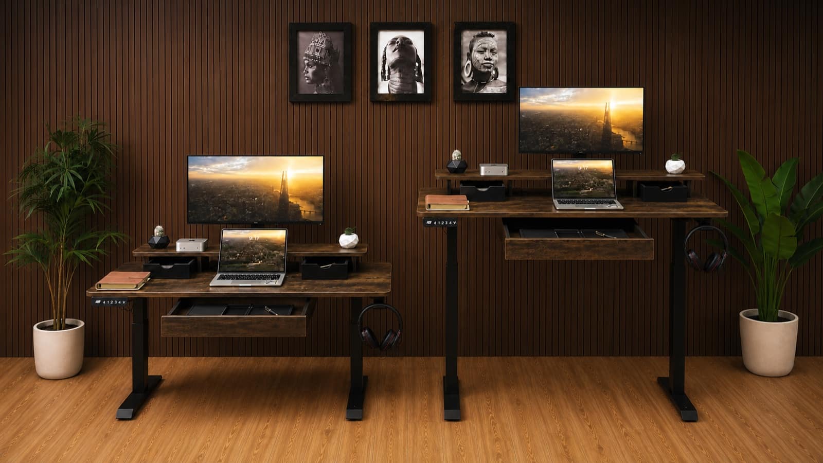 Ergolevel Pro in Rustic Dark Walnut, black legs