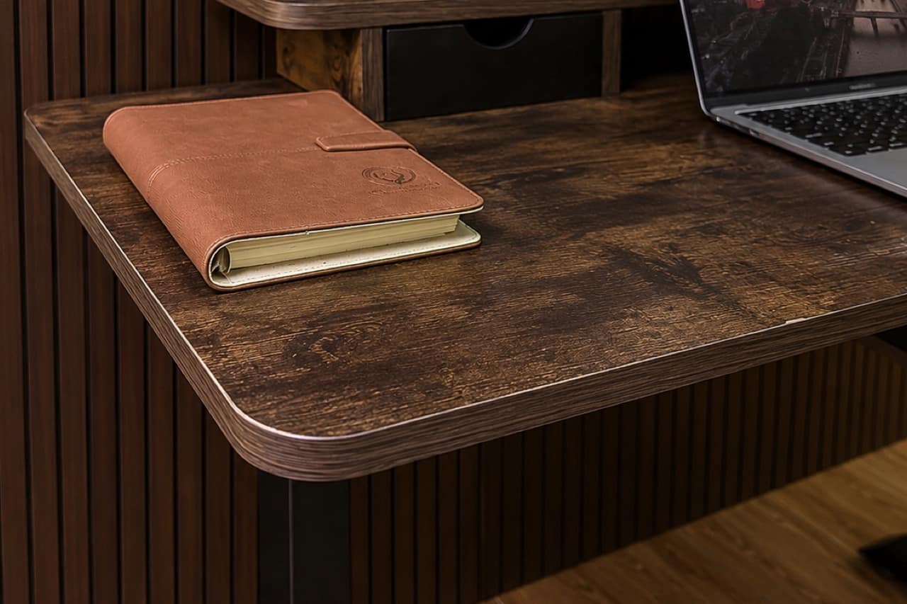 Ergolevel Pro in Rustic Dark Walnut, black legs